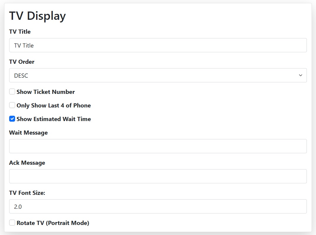 Student Check In TV display settings