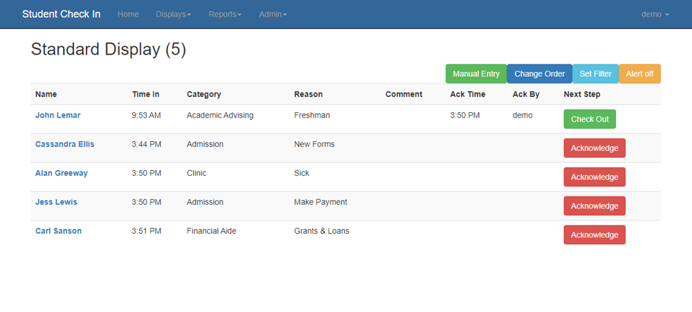 Student Check In shows your staff who is in line and what their needs are.